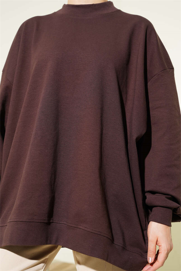 Oversize Interlock Basic Tunic, Brown