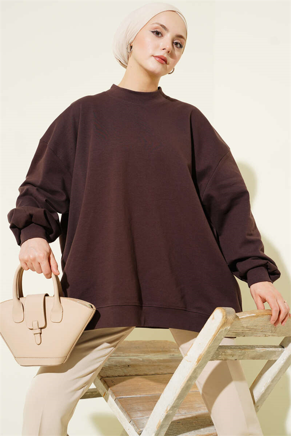 Oversize Interlock Basic Tunic, Brown