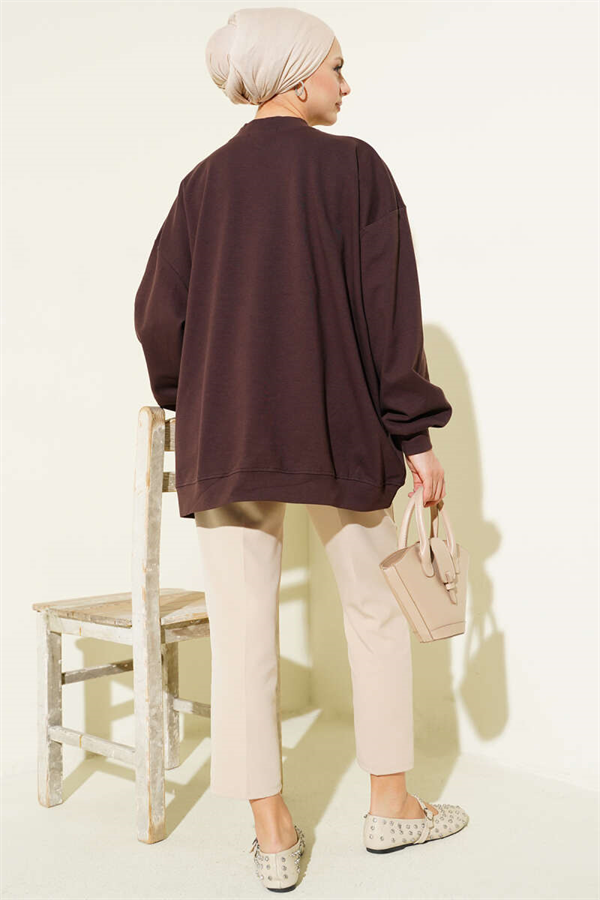 Oversize Interlock Basic Tunic, Brown
