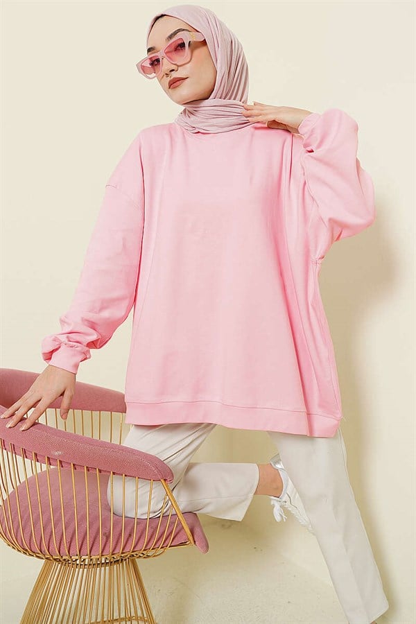 Oversize Interlock Basic Tunic Pink