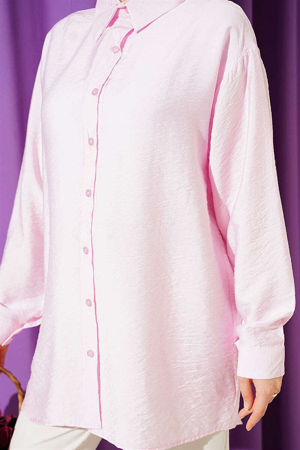 Oversize Button-Down Cuff Shirt Pink