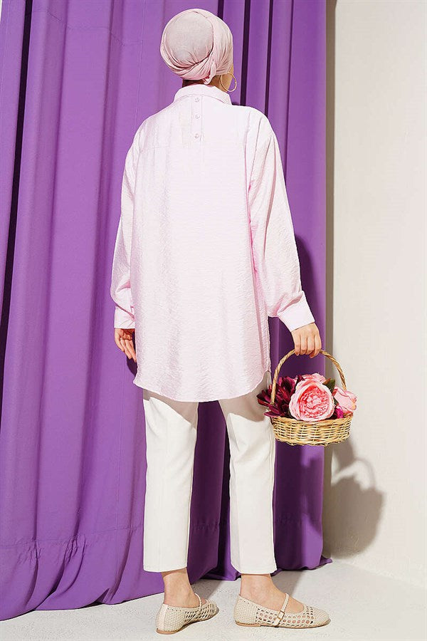 Oversize Button-Down Cuff Shirt Pink