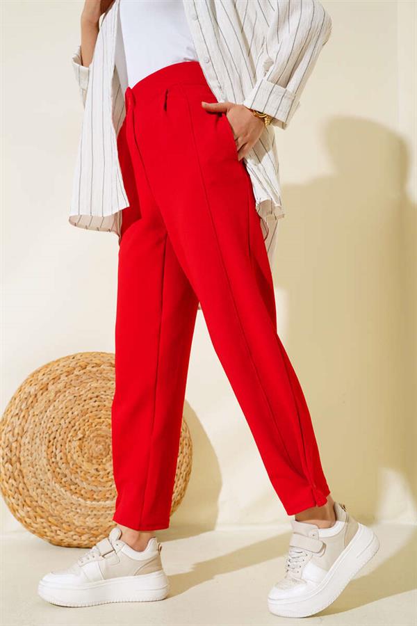 Casual Button-Up Trousers in Red