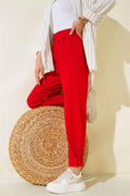 Casual Button-Up Trousers in Red