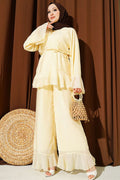 2 Piece Set with Ruffled Hem and Drawstring Belt, Yellow