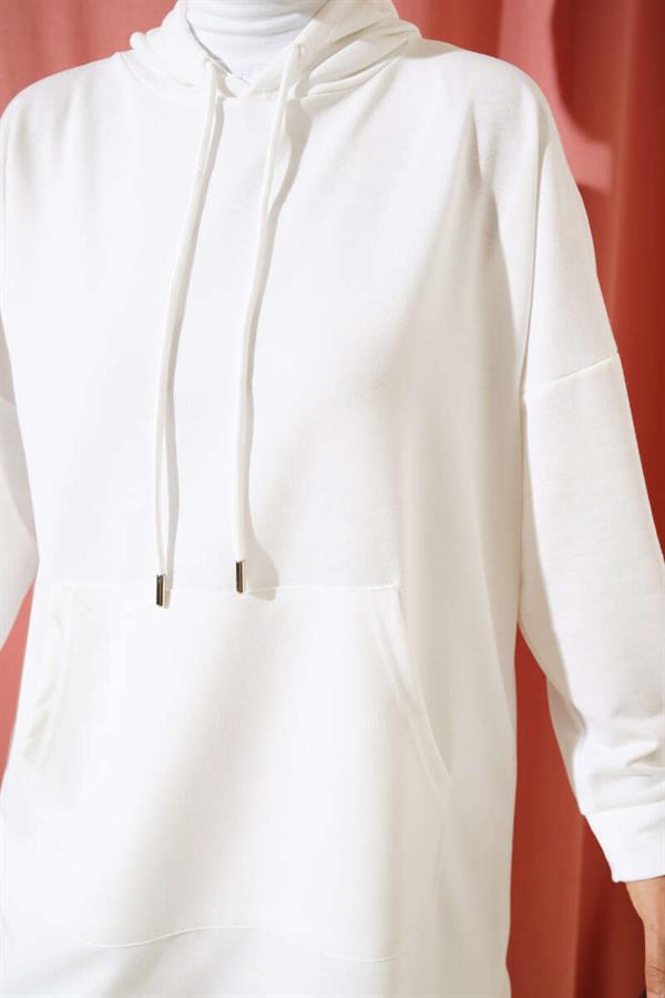  Elastic Leg Hooded 2 Piece Set White