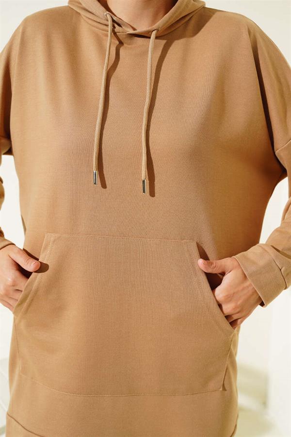 Elastic Leg Hooded 2 Piece Set Biscuit