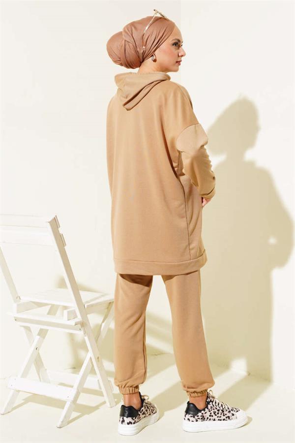 Elastic Leg Hooded 2 Piece Set Biscuit