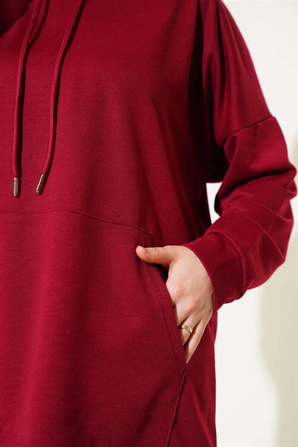 Elastic Leg Hooded 2 Piece Set Burgundy
