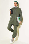 Elastic Leg Hooded 2 Piece Set Khaki