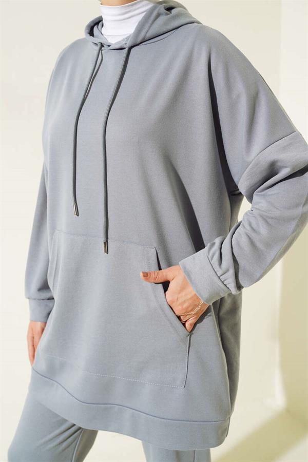 Elastic Leg Hooded 2 Piece Set Slate Grey