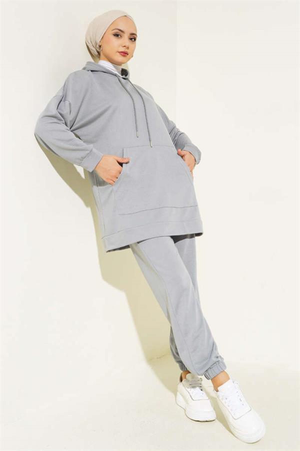 Elastic Leg Hooded 2 Piece Set Slate Grey