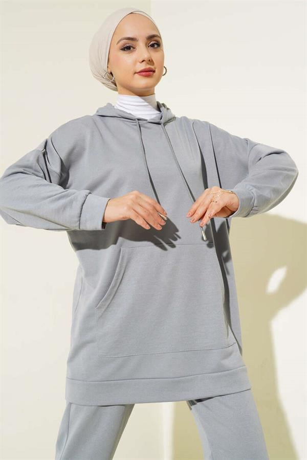 Elastic Leg Hooded 2 Piece Set Slate Grey