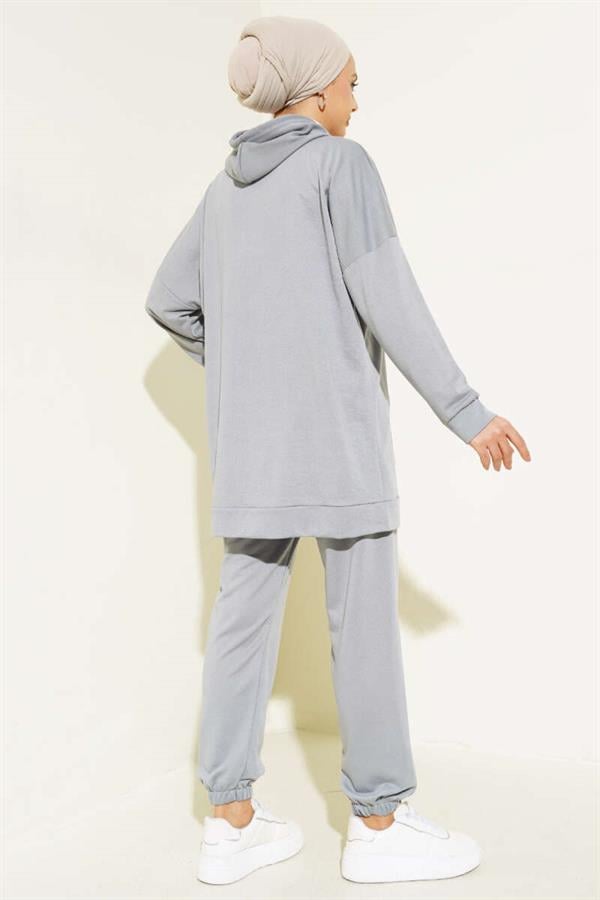 Elastic Leg Hooded 2 Piece Set Slate Grey