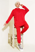 Elastic Leg Hooded 2 Piece Set Red