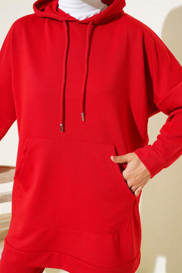 Elastic Leg Hooded 2 Piece Set Red