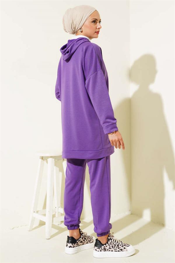 Elastic Leg Hooded 2 Piece Set Lilac