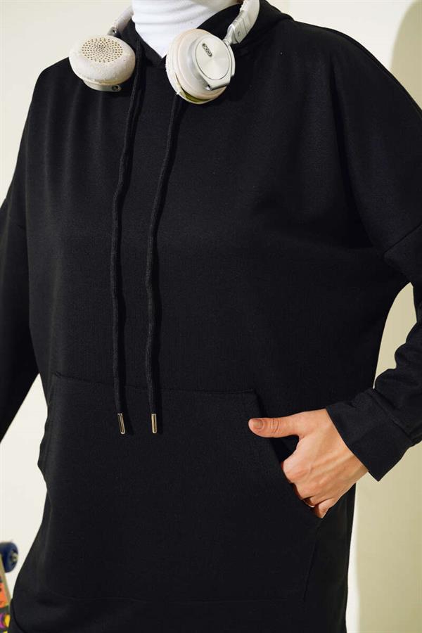Elastic Leg Hooded 2 Piece Set Black