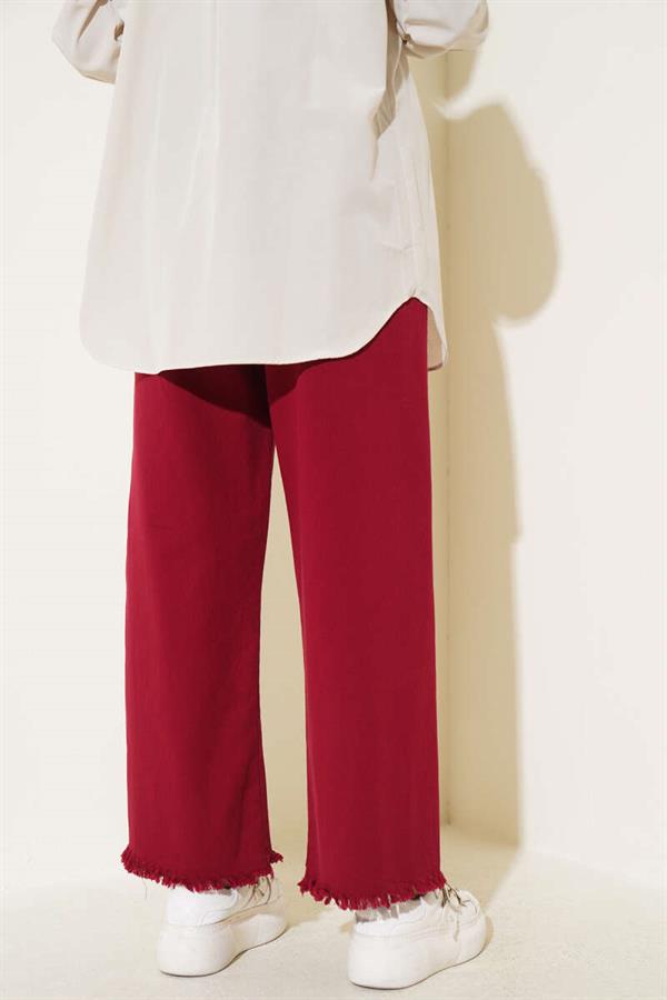 Trousers with Tasseled and Lace Detail on the Legs, Burgundy