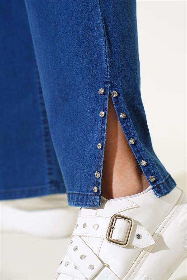 Jeans with Stones on the Side Legs Navy Blue