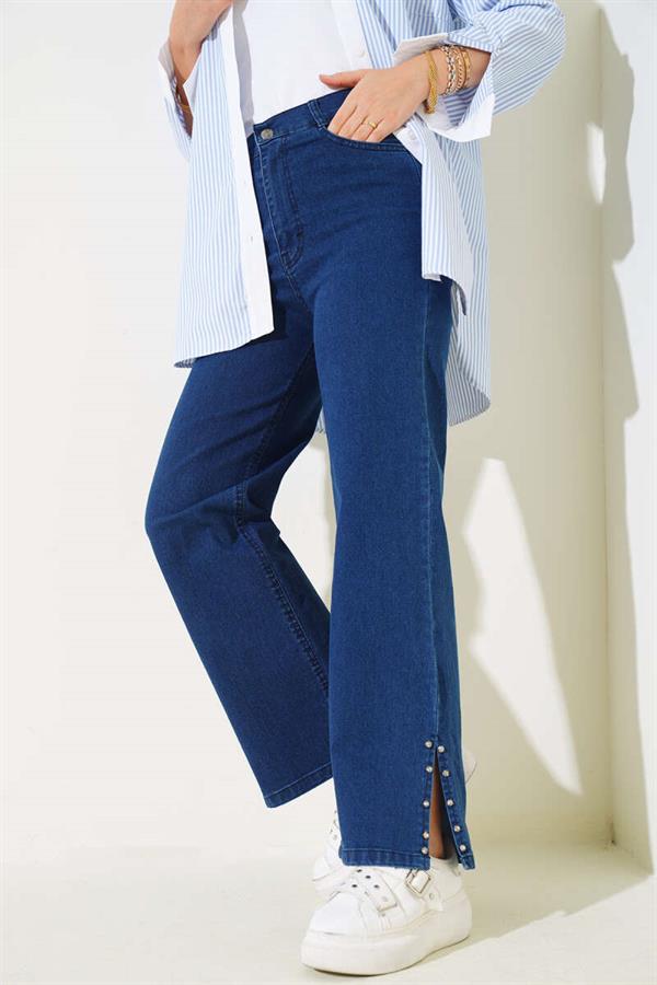 Jeans with Stones on the Side Legs Navy Blue