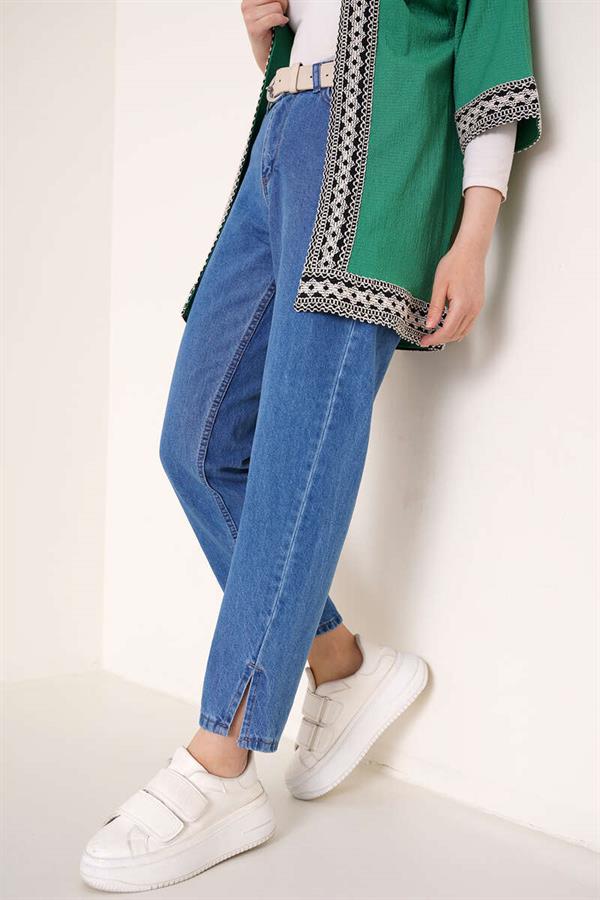 Jeans with Slit Legs Medium Blue