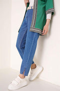 Jeans with Slit Legs Medium Blue