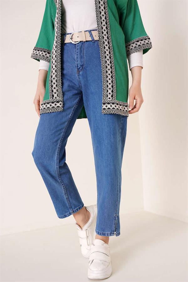 Jeans with Slit Legs Medium Blue