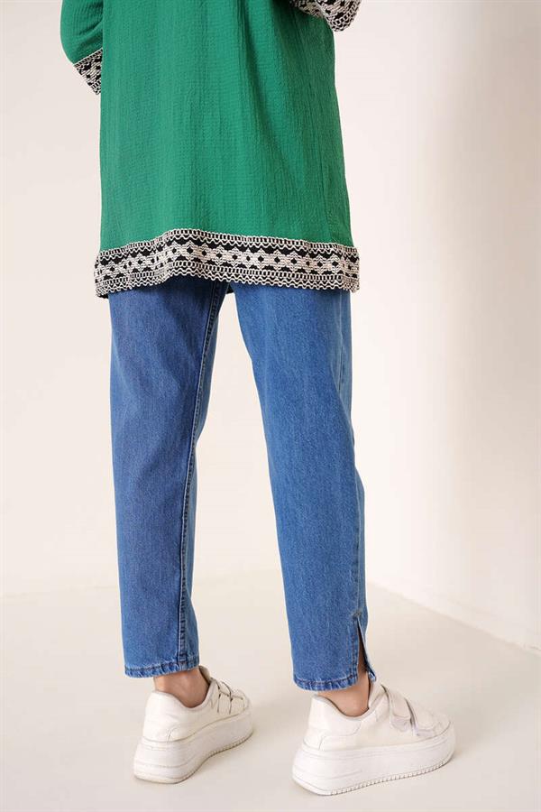 Jeans with Slit Legs Medium Blue