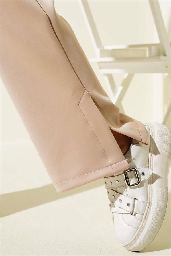 Slit Leg Scuba Trousers Biscuit