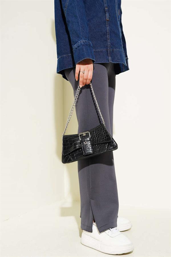 Slit Leg Scuba Trousers Smoke