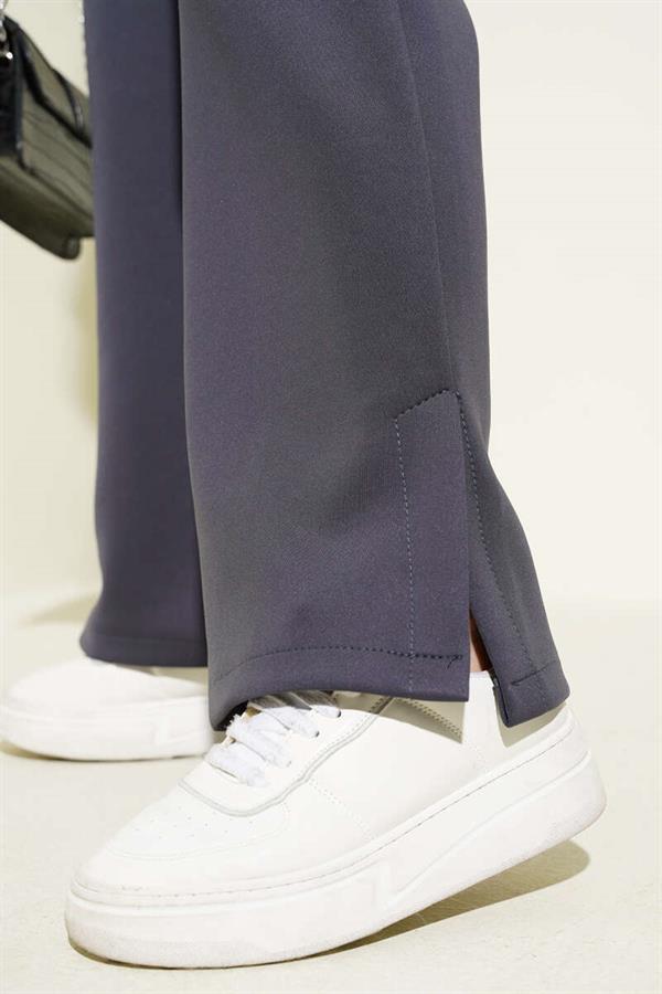 Slit Leg Scuba Trousers Smoke