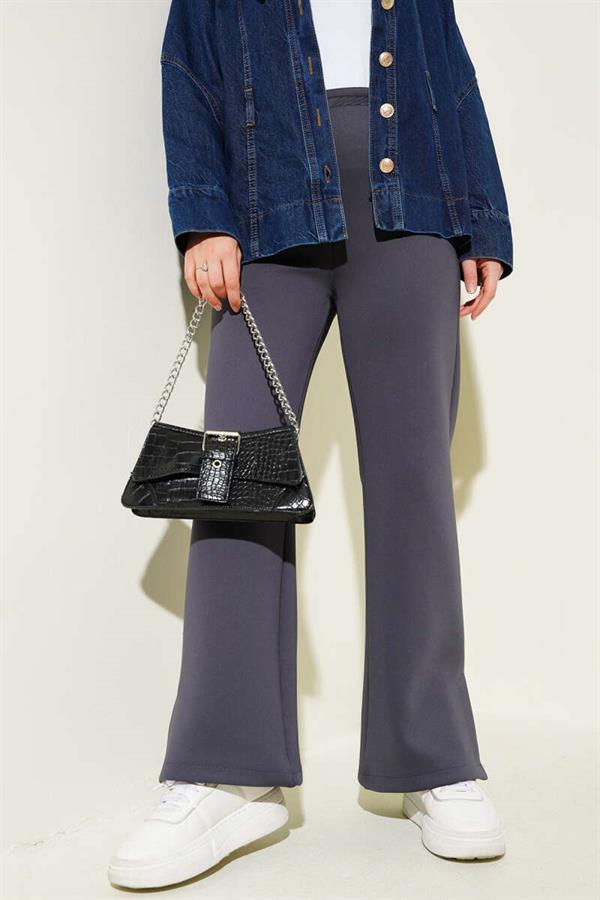 Slit Leg Scuba Trousers Smoke