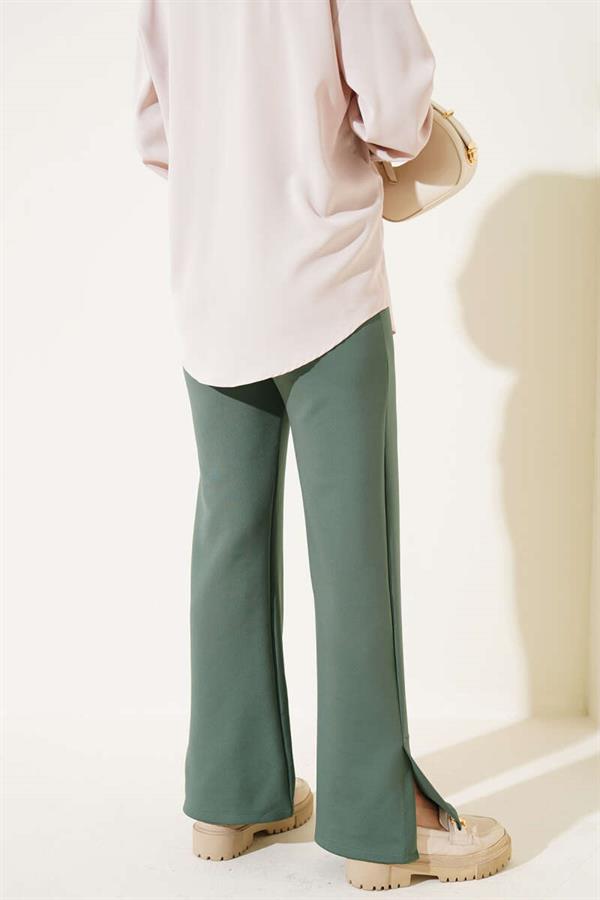 Slit Leg Scuba Trousers Khaki