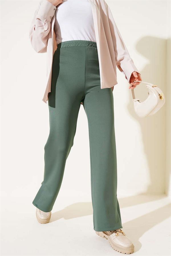 Slit Leg Scuba Trousers Khaki