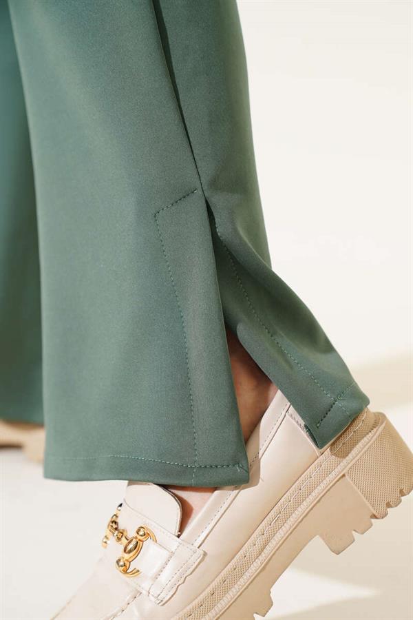 Slit Leg Scuba Trousers Khaki