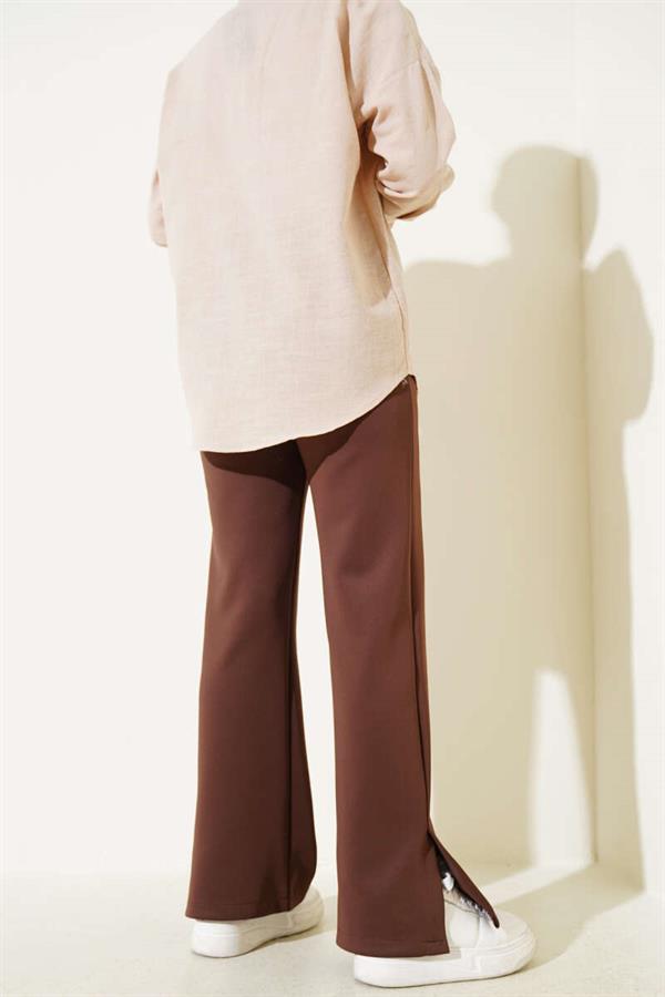 Scuba Trousers with Leg Slits Brown