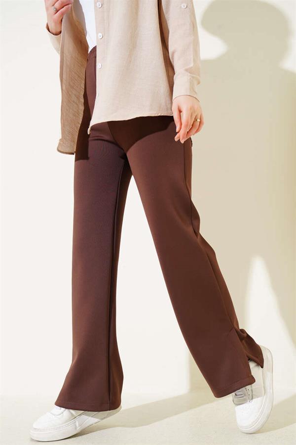 Scuba Trousers with Leg Slits Brown