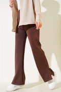 Scuba Trousers with Leg Slits Brown