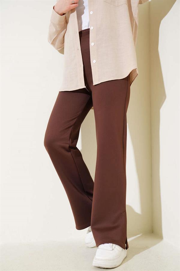 Scuba Trousers with Leg Slits Brown