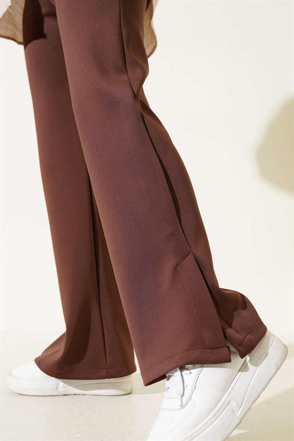 Scuba Trousers with Leg Slits Brown
