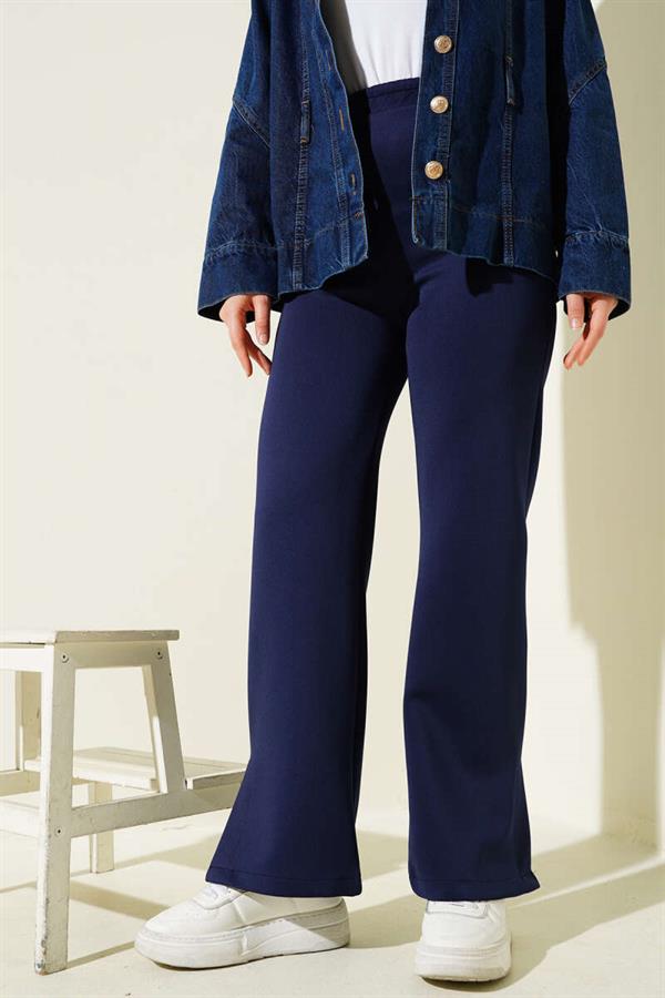 Slit Leg Scuba Trousers Navy Blue
