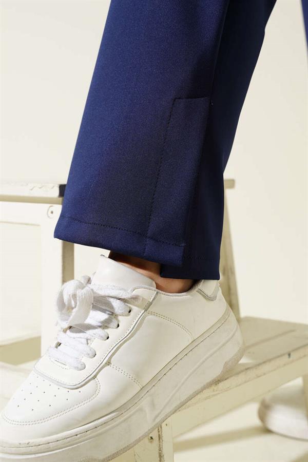 Slit Leg Scuba Trousers Navy Blue