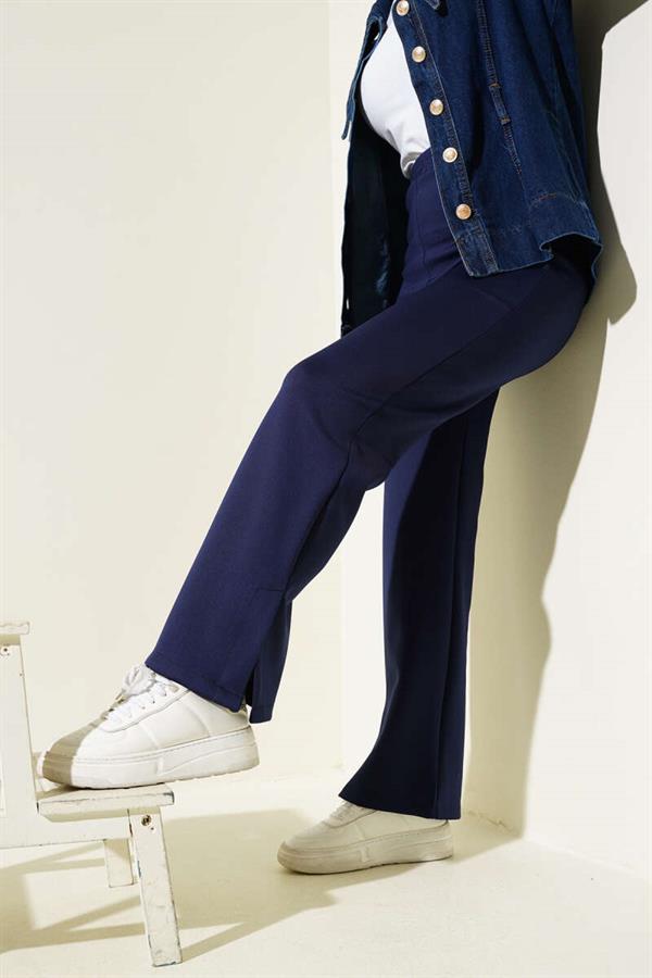 Slit Leg Scuba Trousers Navy Blue