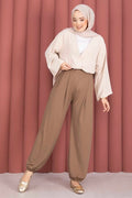 Relaxed Fit Harem Pants with Elasticated Cuffs, Camel
