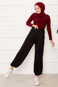 Elasticated Leg Comfortable Fit Shalwar Trousers Black