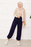 Comfortable Fit Shalwar Trousers with Elastic Legs Navy Blue