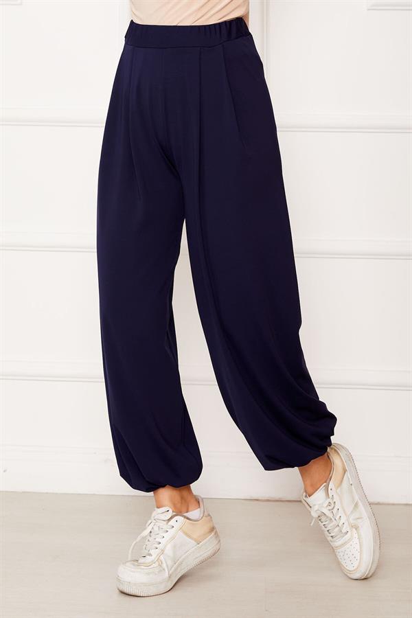 Comfortable Fit Shalwar Trousers with Elastic Legs Navy Blue
