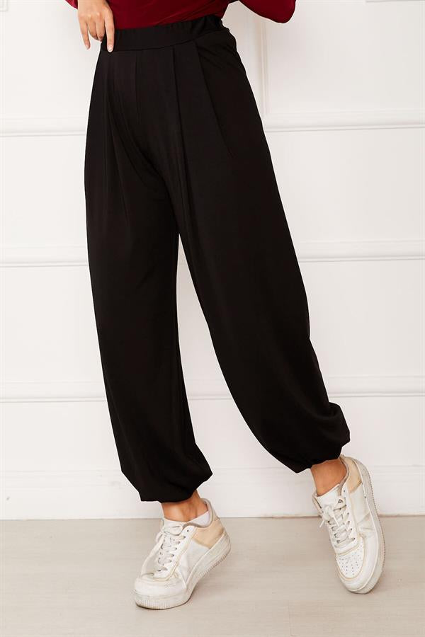 Elasticated Leg Comfortable Fit Shalwar Trousers Black