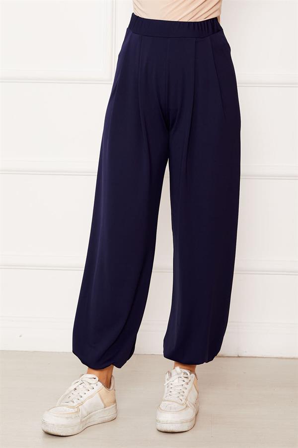 Comfortable Fit Shalwar Trousers with Elastic Legs Navy Blue